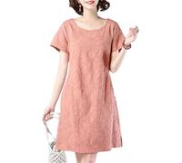Women Summer Loose Pockets Korean Mini Clothing Short Sleeve Dresses Orange 3XL