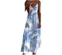 Women Summer Maxi Dresses Floral Print Spaghetti Strap Long Dress Sleeveless V Neck Sundress Ladies Casual Swing Tank Beach Cover Up Holiday Work Party Boho Long Dresses UK Light Blue