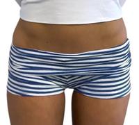 Women Summer Mini Shorts Striped Low Rise Slim Fit Pajamas Bottoms Y2k Micro Boxer Shorts Lounge Sleepwear(2Blue,Small)