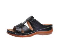 Women Summer Open Toe Slippers Casual Shoes for Relaxing Holiday Outdoors Perforated Design Great for Matching Jeans Comfortable Wedge Heel, black, 4 UK