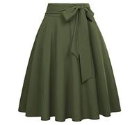 Women Summer Party Retro 2 Pockets Picnic Printed A Line Swing Skirts Dark Olive Green(561-15) Small
