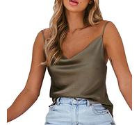 Women Summer Sexy Camisole Adjustable Spaghetti Straps Elegant Cowls Neck Sleeveless Tops Army Green