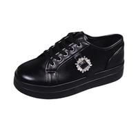 Women Summer Shoes Streewear Coll Trainers Versatile Plain Sneakers Faux-Leather Courts Shoes Simple Walking Trainers Lightweight Graceful Running Sneakers Comfy Spring Autumn Shoes (Black, 6)