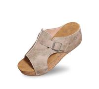 Women Summer Slip On Open Toe Wedge Slippers Casual Breathable Sandals Soft Sole Comfortable Lightweight Footwear (Beige, 5.5)