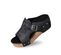 Women Summer Slip On Open Toe Wedge Slippers Casual Breathable Sandals Soft Sole Comfortable Lightweight Footwear (Black, 4)