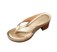 Women Summer Solid Slip On Casual Open Toe Square Heels Comfortable Beach Shoes Sandals Slippers