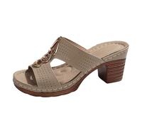 Women Summer Solid Slip On Casual Open Toe Square Heels Comfortable Beach Shoes Sandals Slippers Relaxed Style, Happy Feet