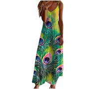 Women Summer Spaghetti Strap Dresses Floral Print Dress Sleeveless V Neck Maxi Sundress Ladies Casual Swing Tank Beach Cover Up Holiday Work Party Boho Long Dresses UK
