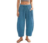 Women Summer Striped Harem Pants Casual Baggy Wide Leg Tapered Trousers,Soft Cotton Blend | Elastic Waist | Loose fit | Side Pockets | Ideal for Beach & Daily wear