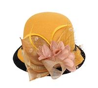 Women Summer Sun Hat Beret Style Flower Decor Retro Vintage Round Top French Party Patchwork Fashion 1920s for Mom Gift Outdoor Travel Ladies Elegance Yellow One Size