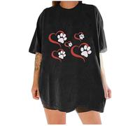 Women Summer T Shirts Plus Size Valentine's Day Short Sleeve Tops Comfy Crewneck Blouse Cute Dog Graphic T Shirt Cotton Tunics Casual Loose Comfy Baggy Printed T Shirts for Ladies UK
