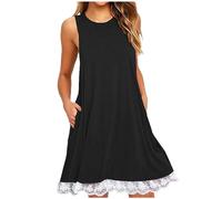 Women Summer Tank Dresses, Casual Sleeveless Vest Skater Dress with Pocket & Lace Hem, Beach Cover Ups, Petite Ladies Swing A-Line Short Sundress My Orders Sale Clearance Deals Black