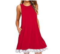 Women Summer Tank Dresses, Casual Sleeveless Vest Skater Dress with Pocket & Lace Hem, Beach Cover Ups, Petite Ladies Swing A-Line Short Sundress My Orders Sale Clearance Deals Red