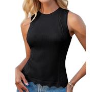Women Summer Tank Top Sleeveless Crew Neck Vest Knitted Tops Slim Fit Shirt Jumper Black XXL