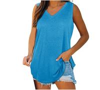 Women Summer Tank Tops Casual V Neck Blouses Shirts Sleeveless Vests Solid Color Henley Shirts Ladies Swing Tunic Top Baggy T-Shirt for Leggings Breathable Gym Tops Loose Fit T Shirts Tops S-3XL