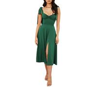 Women Summer Tie Straps Split Midi Dress Wrap Solid Floral Print Sleeveless Ruffle Casual Vintage A Line Beach Dress