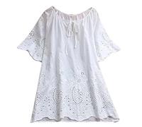 Women Summer Tops Summer Vest Tops Women UK Sleeveless Tank Tops Crew Neck Lace Tops Elegant V Neck Blouses Longline Tunics Tops Knit Tops for Women UK Tees (White, L)