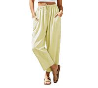 Women Summer Trousers Linen Look Stripe Wide Leg Trouser High Waisted Relaxed Casual Pants with Pockets Baggy Straight Leg Joggers Lightweight Pull On Bottoms for Beach Holiday Office
