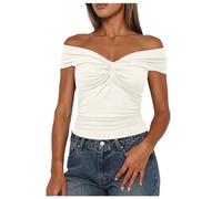 Women Summer Twist Knot Front Off The Shoulder Tank Tops Cap Sleeve Going Out Shirts Slim Fitted Y2K Outfits 2025 New Women Tops White
