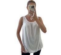 Women Summer Vests Racer Relaxed Ruched Hem Sleeveless Bubble Elasticated Camisole Round Neck Plus Size Vest Top Ladies Casual Plain Tops White UK 8-14