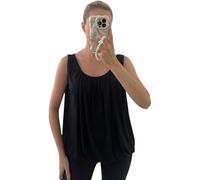 Women Summer Vests Racer Relaxed Ruched Hem Sleeveless Bubble Elasticated Camisole Round Neck Plus Size Vest Top Ladies Casual Plain Tops Black UK 8-14