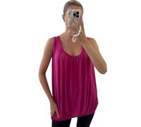 Women Summer Vests Racer Relaxed Ruched Hem Sleeveless Bubble Elasticated Camisole Round Neck Plus Size Vest Top Ladies Casual Plain Tops Fushia UK 8-14