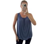 Women Summer Vests Racer Relaxed Ruched Hem Sleeveless Bubble Elasticated Camisole Round Neck Plus Size Vest Top Ladies Casual Plain Tops (Denim, UK 16-22)