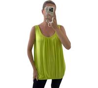 Women Summer Vests Racer Relaxed Ruched Hem Sleeveless Bubble Elasticated Camisole Round Neck Plus Size Vest Top Ladies Casual Plain Tops Lime Green UK 8-14