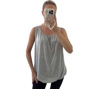 Women Summer Vests Racer Relaxed Ruched Hem Sleeveless Bubble Elasticated Camisole Round Neck Plus Size Vest Top Ladies Casual Plain Tops (Light Grey, UK 16-22)