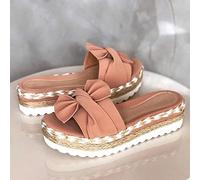 Women Summer Wedges Platform Slipper Casual Bow Knot Slip On Slide Sandals Platform Footbed Bowknot Wear-resistant non-slip Open Toe Thick Soles Platform Female Beach Flip Flop Shoes