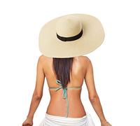 Women Summer Wide Straw Hat Beach Foldable Sun Hats Floppy Roll Up Sun Cap UPF 50+ Caps Floppy Hat Men Crochet Summer Hats School Mens Hats and Caps Summer Personlised Sun Uv Hat Beige
