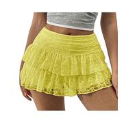 Women Summer Y2K Mini Skirt Leopard Print Layered Ruffle Hem Cake Skirt Tiered Cheetah Graphic A-Line Pleated Fairycore Skirt (Yellow C, S)