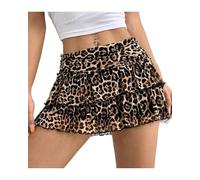 Women Summer Y2K Mini Skirt Leopard Print Layered Ruffle Hem Cake Skirt Tiered Cheetah Graphic A-Line Pleated Fairycore Skirt (Mixed Color C, S)