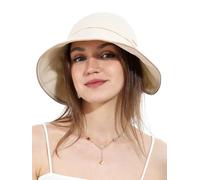 Women Sun Bucket Hat Ponytail Hole with Bow Tie Waterproof Ultra Wide Brim Beach Hat UV Protection UPF 50+(One Size,Beige)