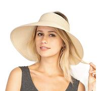 Women Sun Visor Hats Beach - Foldable Roll Up Wide Brim Bowknot Summer Straw Hat Cap Cruise wear for Womens, Beige, L