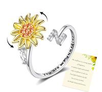 Women Sunflower Initial Letter Spinner Ring Open Adjustable Ring CZ Rings Daisy Stress Relieving Ring Jewelry Gift for Women Girl (Z)