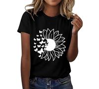 Women Sunflower Summer T Shirt Plus Size Loose Blouse Tops Girl Short Sleeve Graphic Casual Tees Handstand Shirt Long Sleeve (Z - T Shirts for Women UK - A-Black, XXXL)