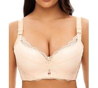 Women Super Push Up Bra Lace Underwire Soft Padding Lift Up Bra, Nude, 36D