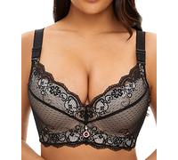Women Super Push Up Bra Lace Underwire Soft Padding Lift Up Bra, Sheer-Black, 40A