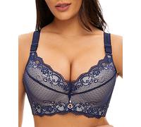 Women Super Push Up bra Lace Underwire Soft Padding Lift Up Bra, Sheer-blue, 40A