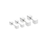 Women Surgical Steel Silver Gold Black Tiny Square Cube Screw Back Stud Earrings-Silver-4mm