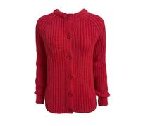 Women Sweater Cardigan Oversized Volume Women's Versatile Round Neck Long Sleeve Knit with Beaded Rib Detail Solid Color Soft Red XL