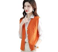 Women Sweater Vest V-Neck Knitted Women's Sleeveless Pullover -Solid Color Loose Jumper Ladies Gilet Tops ,Slim Simple Stylish Waistcoats,Orange,One Size