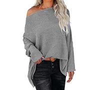 Women Sweater Womens Off Shoulder Long Sleeve Oversized Pullover Sweater Knit Jumper Loose Tops Sparkly Xmas Jumpers for Women UK Deals Knitwear for Women UK Grey