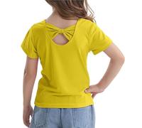 Women Sweater Yellow Knitted Girls Summer Tops Short Sleeve T Shirt with Bow on Back Casual Crew Neck Shirt for Toddlers Age 1-8 Years Red Long Sleeve Shirt Girls, yellow, 6-7 Years