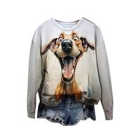 Women Sweatshirt 3D Animal Dog Print Jumper Retro Pattern Long Sleeve Pullover Crew Neck T-Shirt Casual Loose Tops