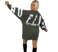 Women Sweatshirt Buffalo Long Sleeve Casual Crew Neck Pullover City New York Slogan Sweatshirts for Women Print Oversized Jumper Dress Ladies Tops (Khaki, UK 8-16)