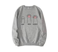 Women Sweatshirt Crew Neck Cat Paw Print Pullover Top Ladies Casual Wear Long Sleeves Jumper For Female-Grey Name-S