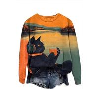 Women Sweatshirt Cute 3D Animal Cat Print Jumper Cats Dogs Pattern Long Sleeve Pullover Crew Neck T-Shirt Casual Loose Tops
