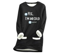 Women Sweatshirt,Women'S Long Sleeved Round Neck Fleece Pocket Yes I M Still Old Printed Pullover Sweatshirt Thick Warm Shirt Winter Top
